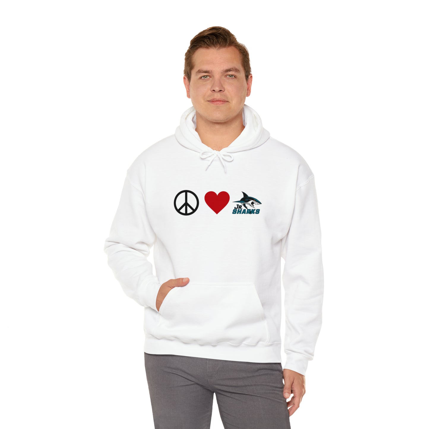 Peace. Love. Jr Sharks. Unisex Heavy Blend™ Hoodie