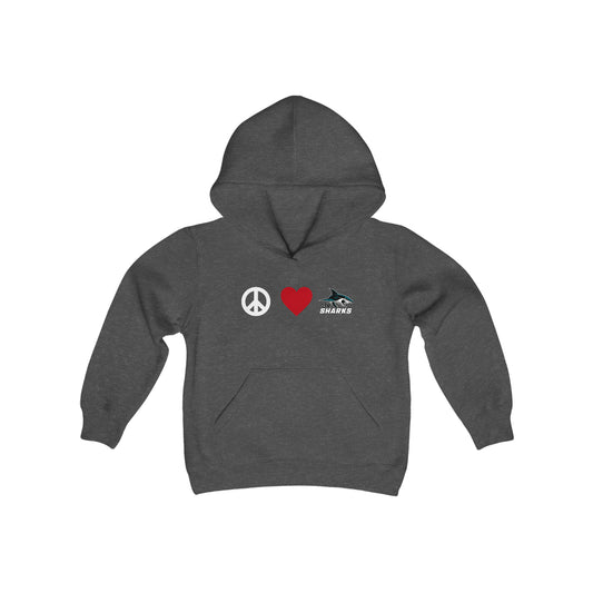 Peace. Love. Jr Sharks. Youth Heavy Blend Hoodie