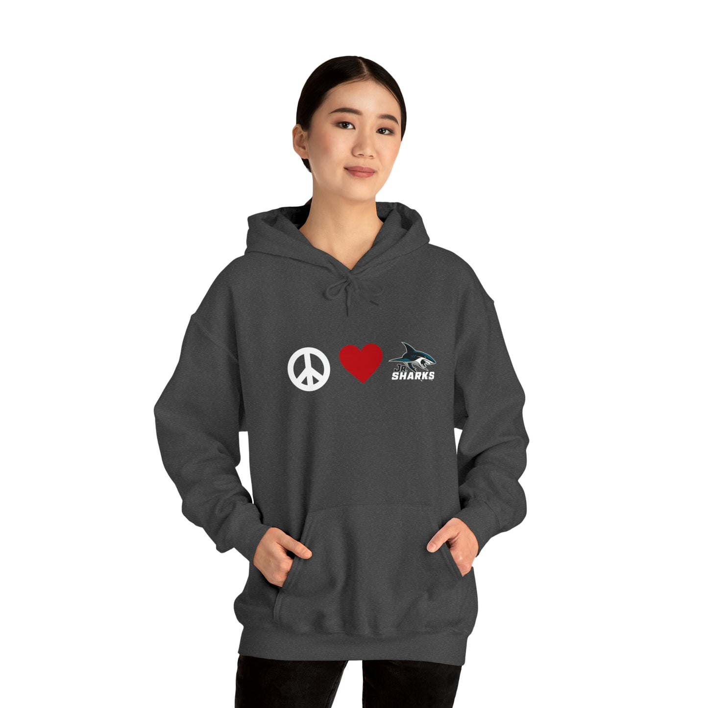 Peace. Love. Jr Sharks. Unisex Heavy Blend™ Hoodie