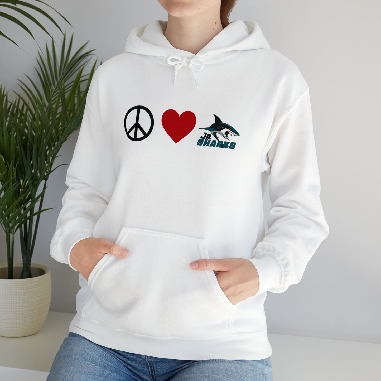Peace. Love. Jr Sharks. Unisex Heavy Blend™ Hoodie