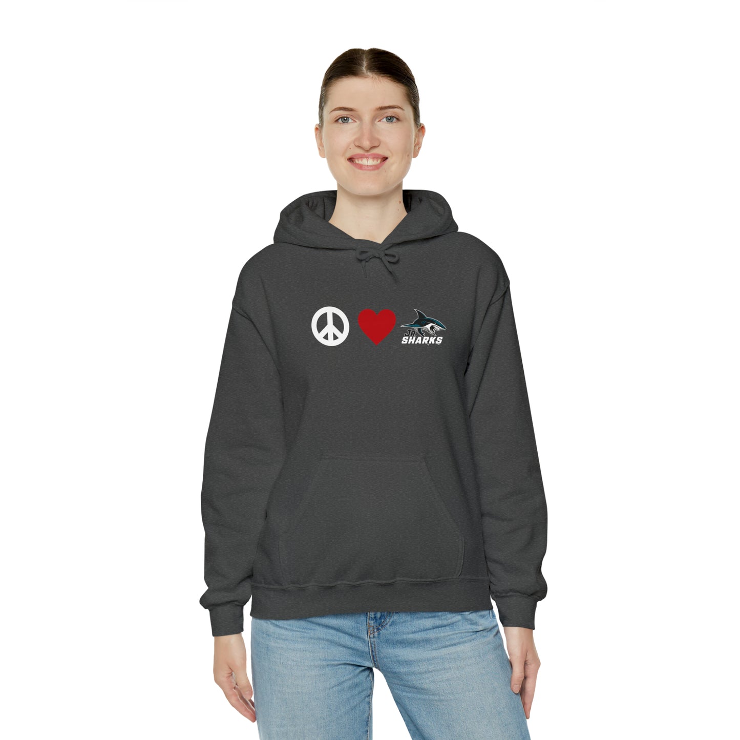 Peace. Love. Jr Sharks. Unisex Heavy Blend™ Hoodie