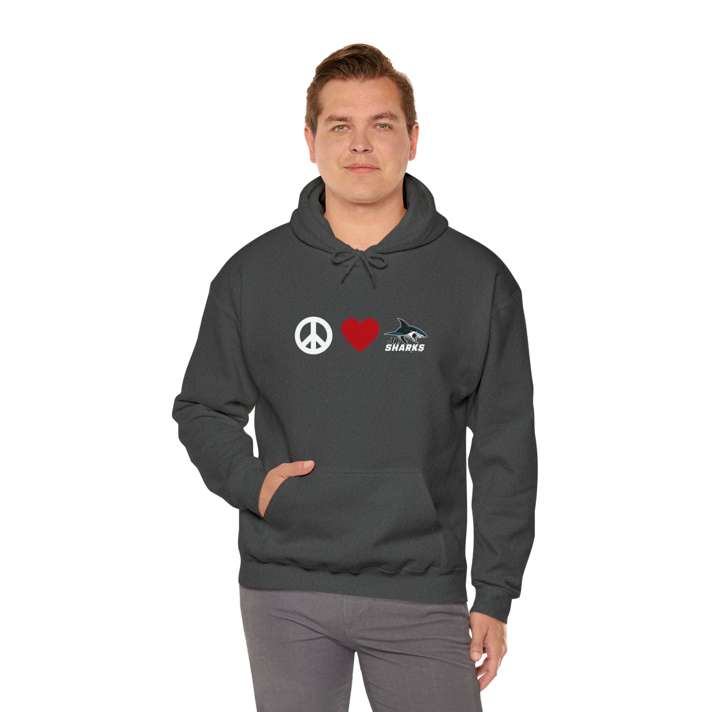 Peace. Love. Jr Sharks. Unisex Heavy Blend™ Hoodie