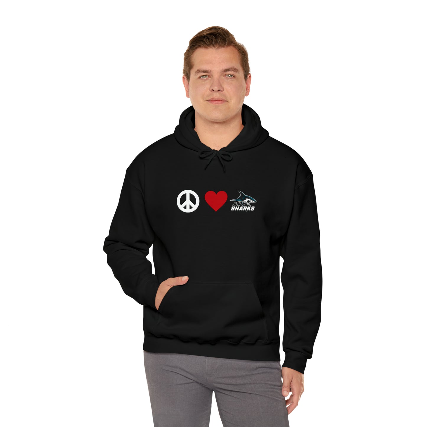 Peace. Love. Jr Sharks. Unisex Heavy Blend™ Hoodie