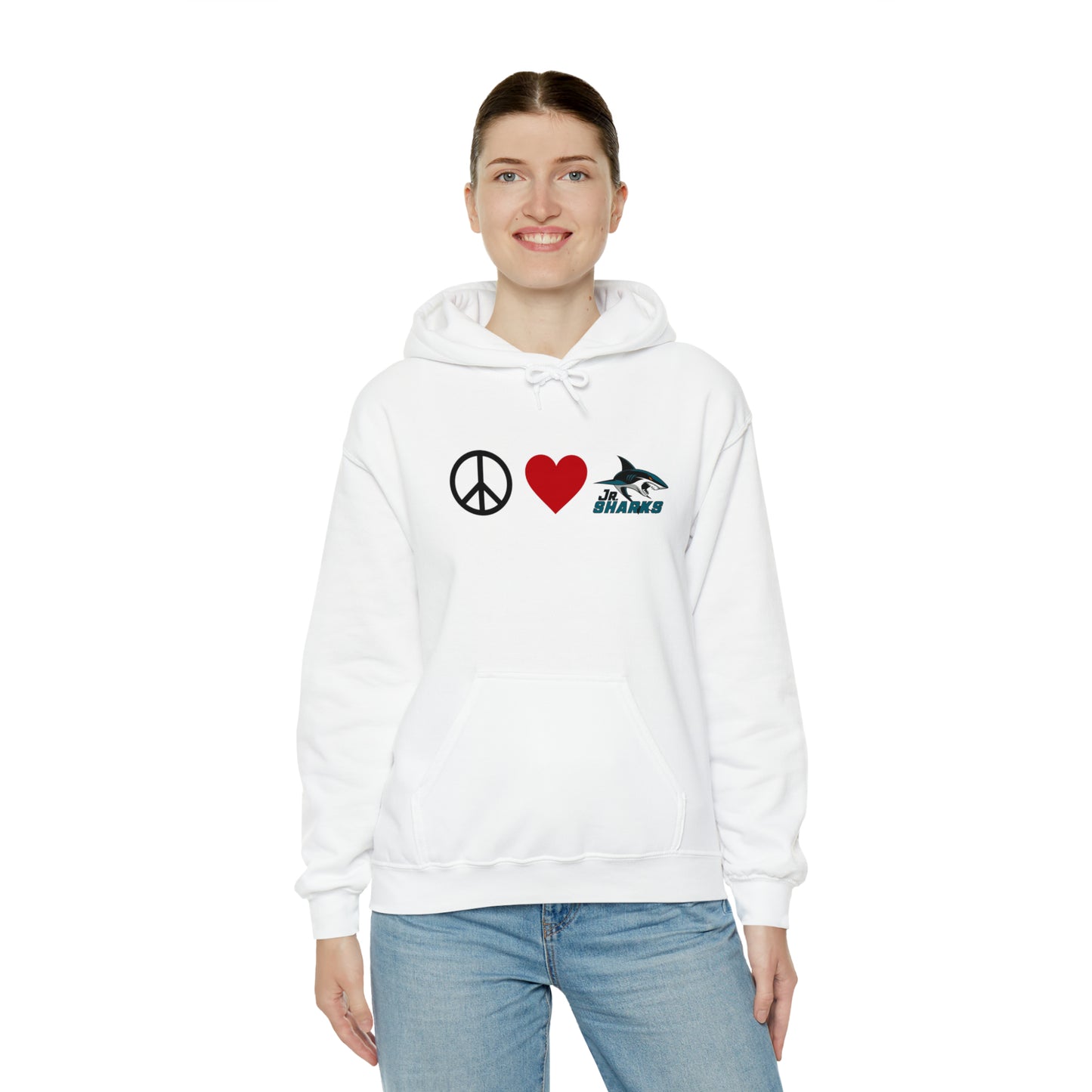 Peace. Love. Jr Sharks. Unisex Heavy Blend™ Hoodie