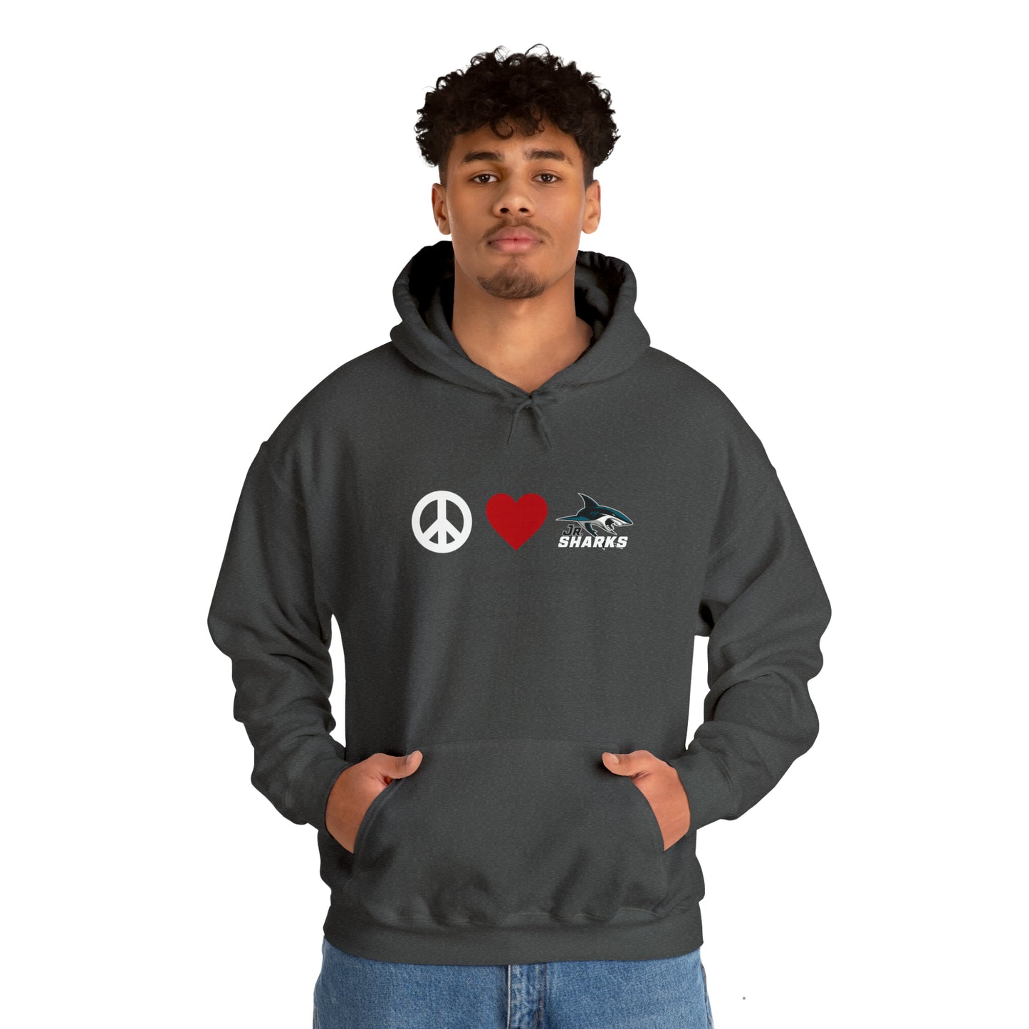 Peace. Love. Jr Sharks. Unisex Heavy Blend™ Hoodie